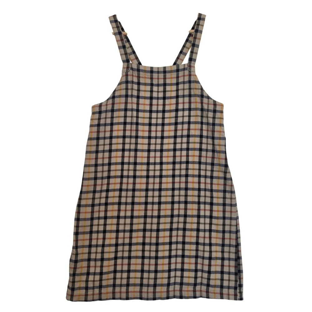 RVCA Plaid Pinafore Mini Dress Tan Navy Orange Yellow Sleeveless Size Small